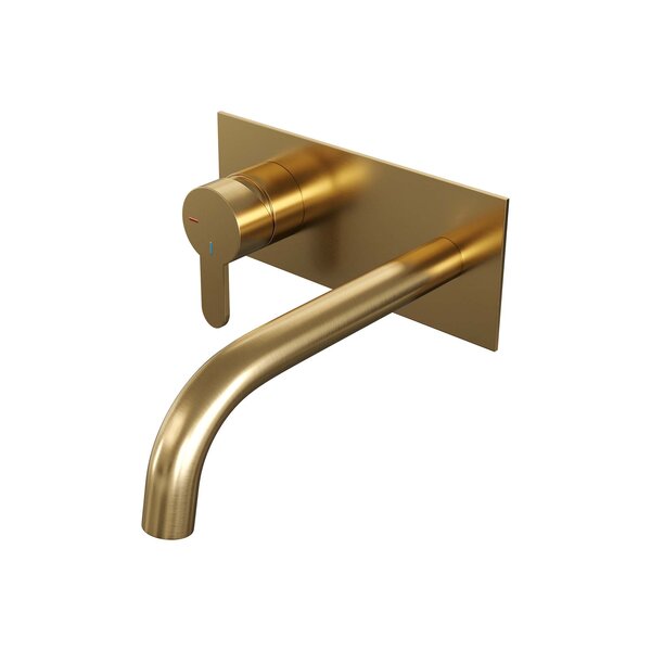 Brauer Brauer Gold Edition Inbouw Wastafelmengkraan met Gebogen Uitloop & Afdekplaat - Model D2 - Hendel Links - PVD - Geborsteld Goud