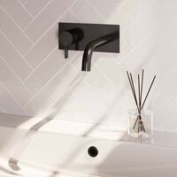Brauer Brauer Black Edition Inbouw Wastafelmengkraan met Gebogen Uitloop & Afdekplaat - Model E2 - Hendel Links - Mat Zwart