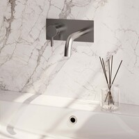 Brauer Brauer Brushed Edition Inbouw Wastafelmengkraan met Gebogen Uitloop & Afdekplaat - Model E2 - Hendel Links - PVD - Geborsteld RVS