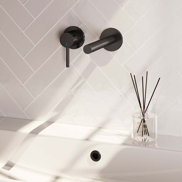 Brauer Brauer Black Edition Inbouw Wastafelmengkraan met Rechte Uitloop & Rozetten - Model A2 - Hendel Links - Mat Zwart