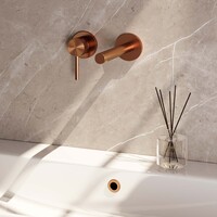 Brauer Brauer Copper Edition Inbouw Wastafelmengkraan met Rechte Uitloop & Rozetten - Model A2 - Hendel Links - PVD - Geborsteld Koper