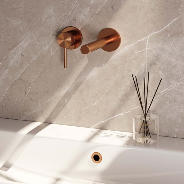 Brauer Brauer Copper Edition Inbouw Wastafelmengkraan met Rechte Uitloop & Rozetten - Model A2 - Hendel Links - PVD - Geborsteld Koper