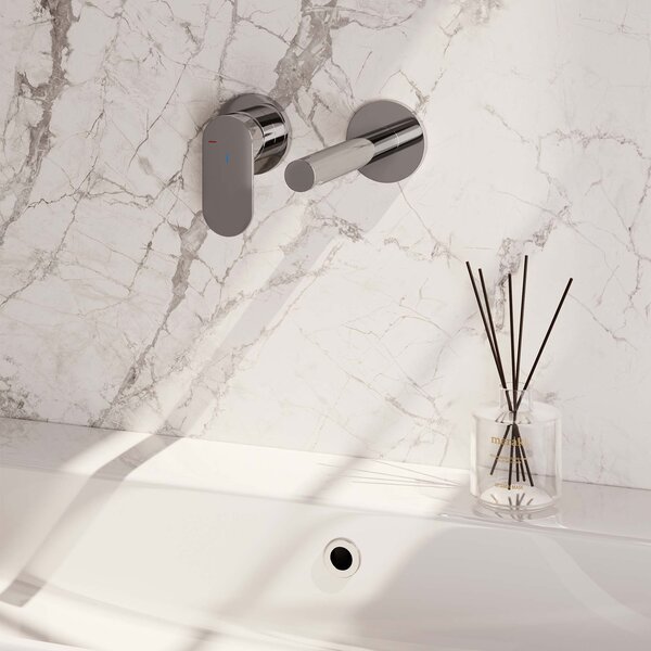 Brauer Brauer Chrome Edition Inbouw Wastafelmengkraan met Rechte Uitloop & Rozetten - Model C2 - Hendel Links - Chroom