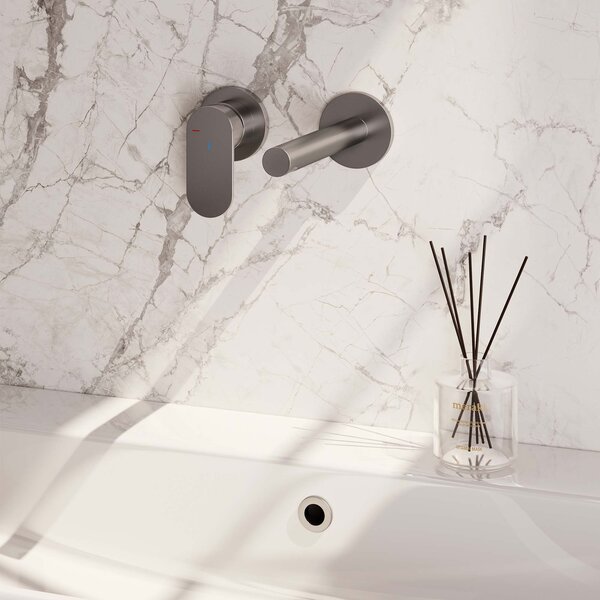 Brauer Brauer Brushed Edition Inbouw Wastafelmengkraan met Rechte Uitloop & Rozetten - Model C2 - Hendel Links - PVD - Geborsteld RVS