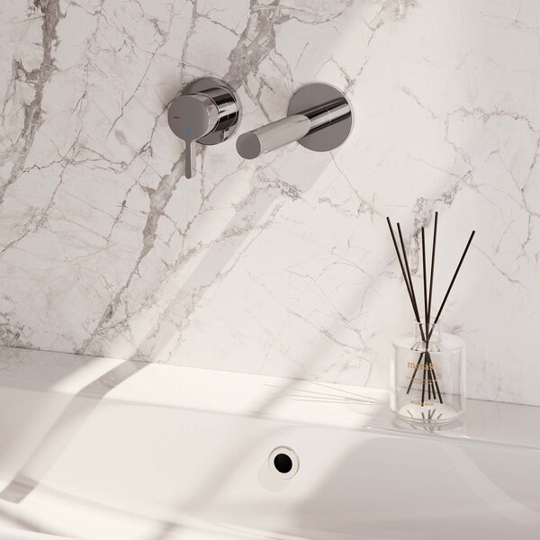 Brauer Brauer Chrome Edition Inbouw Wastafelmengkraan met Rechte Uitloop & Rozetten - Model E2 - Hendel Links - Chroom