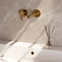 Brauer Brauer Gold Edition Inbouw Wastafelmengkraan met Rechte Uitloop & Rozetten - Model E2 - Hendel Links - PVD - Geborsteld Goud