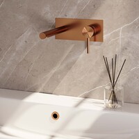 Brauer Brauer Copper Edition Inbouw Wastafelmengkraan met Rechte Uitloop & Afdekplaat - Model A1 - Hendel Rechts - PVD - Geborsteld Koper