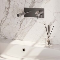 Brauer Brauer Brushed Edition Inbouw Wastafelmengkraan met Rechte Uitloop & Afdekplaat - Model B1 - Hendel Rechts - PVD - Geborsteld RVS