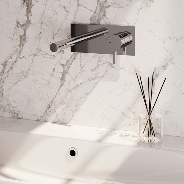 Brauer Brauer Chrome Edition Inbouw Wastafelmengkraan met Rechte Uitloop & Afdekplaat - Model E1 - Hendel Rechts - Chroom