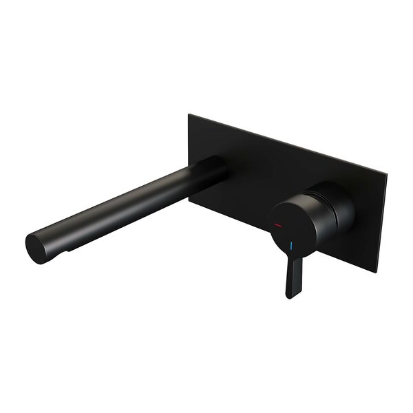 Brauer Brauer Black Edition Inbouw Wastafelmengkraan met Rechte Uitloop & Afdekplaat - Model E1 - Hendel Rechts - Mat Zwart