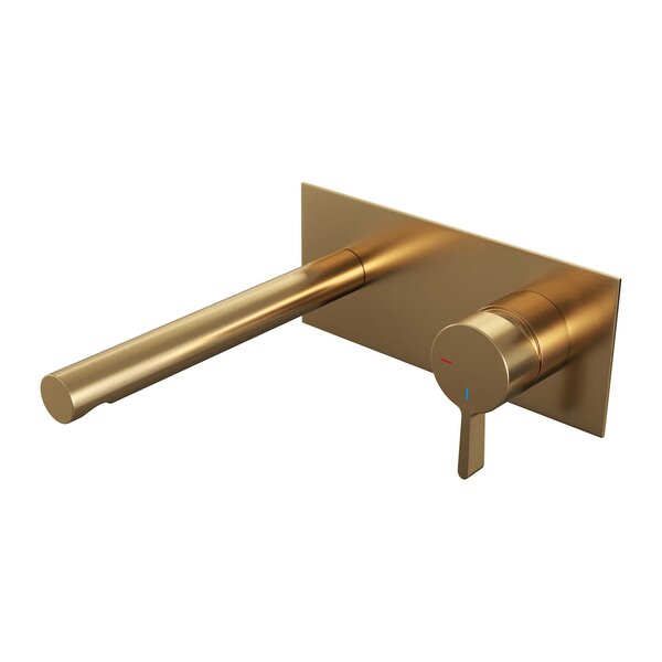 Brauer Brauer Gold Edition Inbouw Wastafelmengkraan met Rechte Uitloop & Afdekplaat - Model E1 - Hendel Rechts - PVD - Geborsteld Goud