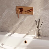 Brauer Brauer Copper Edition Inbouw Wastafelmengkraan met Rechte Uitloop & Afdekplaat - Model A2 - Hendel Links - PVD - Geborsteld Koper