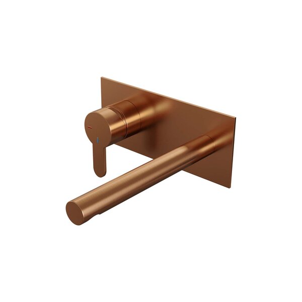 Brauer Brauer Copper Edition Inbouw Wastafelmengkraan met Rechte Uitloop & Afdekplaat - Model D2 - Hendel Links - PVD - Geborsteld Koper