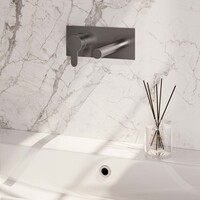 Brauer Brauer Brushed Edition Inbouw Wastafelmengkraan met Rechte Uitloop & Afdekplaat - Model D2 - Hendel Links - PVD - Geborsteld RVS