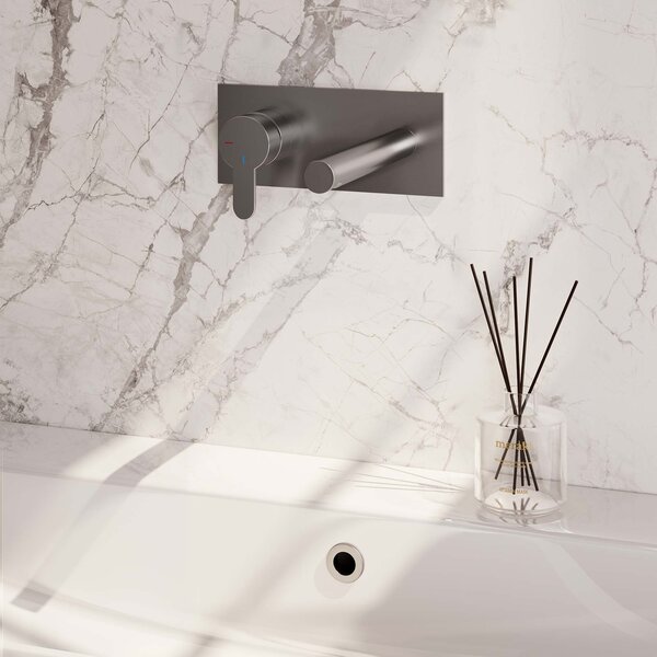 Brauer Brauer Brushed Edition Inbouw Wastafelmengkraan met Rechte Uitloop & Afdekplaat - Model D2 - Hendel Links - PVD - Geborsteld RVS