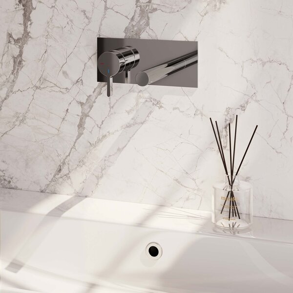 Brauer Brauer Chrome Edition Inbouw Wastafelmengkraan met Rechte Uitloop & Afdekplaat - Model E2 - Hendel Links - Chroom