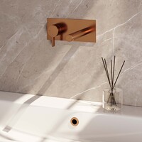 Brauer Brauer Copper Edition Inbouw Wastafelmengkraan met Rechte Uitloop & Afdekplaat - Model E2 - Hendel Links - PVD - Geborsteld Koper