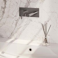 Brauer Brauer Brushed Edition Inbouw Wastafelmengkraan met Rechte Uitloop & Afdekplaat - Model E2 - Hendel Links - PVD - Geborsteld RVS