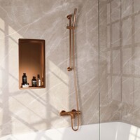 Brauer Brauer Copper Edition Thermostatische Opbouw Badkraan met Omstel, Glijstang, Staafhanddouche & Doucheslang - Set 1 - Draaiknoppen - PVD - Geborsteld Koper