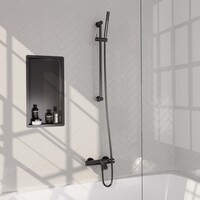 Brauer Brauer Gunmetal Edition Thermostatische Opbouw Badkraan met Omstel, Glijstang, Staafhanddouche & Doucheslang - Set 1 - Draaiknoppen - PVD - Geborsteld Gunmetal