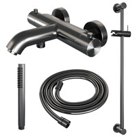 Brauer Brauer Gunmetal Edition Thermostatische Opbouw Badkraan met Omstel, Glijstang, Staafhanddouche & Doucheslang - Set 1 - Draaiknoppen - PVD - Geborsteld Gunmetal