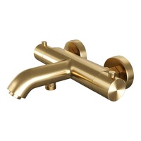 Brauer Brauer Gold Edition Thermostatische Opbouw Badkraan met Omstel, Glijstang, Staafhanddouche & Doucheslang - Set 1 - Draaiknoppen - PVD - Geborsteld Goud