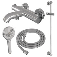 Brauer Brauer Chrome Edition Thermostatische Opbouw Badkraan met Omstel, Glijstang, 3-Standen Handdouche & Doucheslang - Set 2 - Draaiknoppen - Chroom