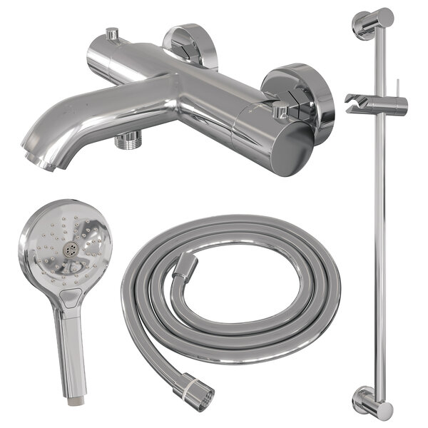 Brauer Brauer Chrome Edition Thermostatische Opbouw Badkraan met Omstel, Glijstang, 3-Standen Handdouche & Doucheslang - Set 2 - Draaiknoppen - Chroom