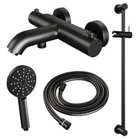Brauer Brauer Black Edition Thermostatische Opbouw Badkraan met Omstel, Glijstang, 3-Standen Handdouche & Doucheslang - Set 2 - Draaiknoppen - Mat Zwart