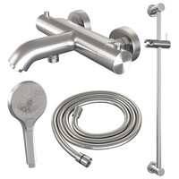 Brauer Brauer Brushed Edition Thermostatische Opbouw Badkraan met Omstel, Glijstang, 3-Standen Handdouche & Doucheslang - Set 2 - Draaiknoppen - PVD - Geborsteld RVS