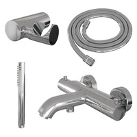 Brauer Brauer Chrome Edition Thermostatische Opbouw Badkraan met Omstel, Wandhouder, Staafhanddouche & Doucheslang - Set 3 - Draaiknoppen - Chroom