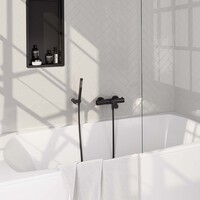 Brauer Brauer Black Edition Thermostatische Opbouw Badkraan met Omstel, Wandhouder, Staafhanddouche & Doucheslang - Set 3 - Draaiknoppen - Mat Zwart