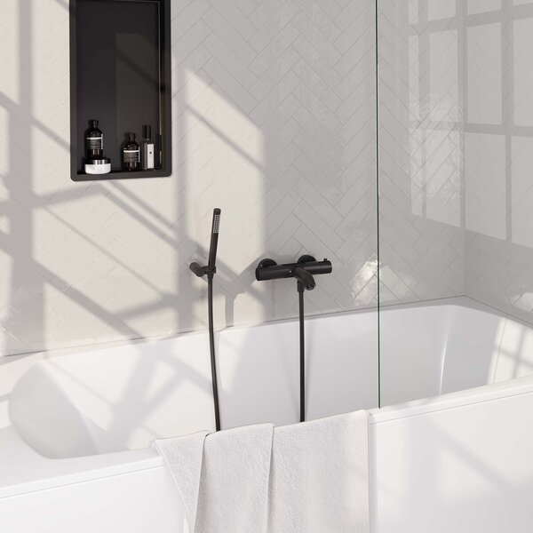Brauer Brauer Black Edition Thermostatische Opbouw Badkraan met Omstel, Wandhouder, Staafhanddouche & Doucheslang - Set 3 - Draaiknoppen - Mat Zwart
