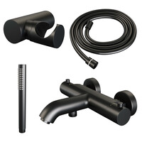 Brauer Brauer Black Edition Thermostatische Opbouw Badkraan met Omstel, Wandhouder, Staafhanddouche & Doucheslang - Set 3 - Draaiknoppen - Mat Zwart
