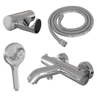 Brauer Brauer Chrome Edition Thermostatische Opbouw Badkraan met Omstel, Wandhouder, 3-Standen Handdouche & Doucheslang - Set 4 - Draaiknoppen - Chroom