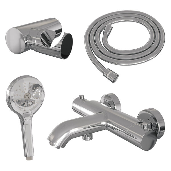 Brauer Brauer Chrome Edition Thermostatische Opbouw Badkraan met Omstel, Wandhouder, 3-Standen Handdouche & Doucheslang - Set 4 - Draaiknoppen - Chroom
