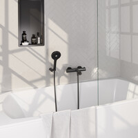 Brauer Brauer Gunmetal Edition Thermostatische Opbouw Badkraan met Omstel, Wandhouder, 3-Standen Handdouche & Doucheslang - Set 4 - Draaiknoppen - PVD - Geborsteld Gunmetal