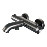 Brauer Brauer Gunmetal Edition Thermostatische Opbouw Badkraan met Omstel, Wandhouder, 3-Standen Handdouche & Doucheslang - Set 4 - Draaiknoppen - PVD - Geborsteld Gunmetal