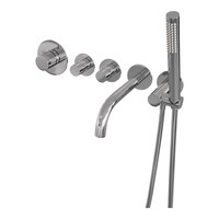 Brauer Brauer Chrome Edition Thermostatische Inbouw Badkraan met Omstel, Uitloop, Stopkranen, Wandhouder met Wateruitlaat, Staafhanddouche & Doucheslang - Set 1 - Draaiknoppen - Chroom
