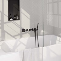 Brauer Brauer Black Edition Thermostatische Inbouw Badkraan met Omstel, Uitloop, Stopkranen, Wandhouder met Wateruitlaat, Staafhanddouche & Doucheslang - Set 1 - Draaiknoppen - Mat Zwart