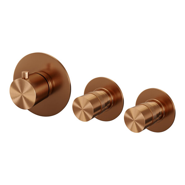 Brauer Brauer Copper Edition Thermostatische Inbouw Badkraan met Omstel, Uitloop, Stopkranen, Wandhouder met Wateruitlaat, Staafhanddouche & Doucheslang - Set 1 - Draaiknoppen - PVD - Geborsteld Koper