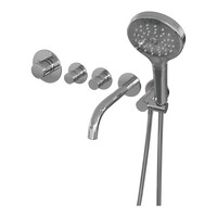 Brauer Brauer Chrome Edition Thermostatische Inbouw Badkraan met Omstel, Uitloop, Stopkranen, Wandhouder met Wateruitlaat, 3-Standen Handdouche & Doucheslang - Set 2 - Draaiknoppen - Chroom