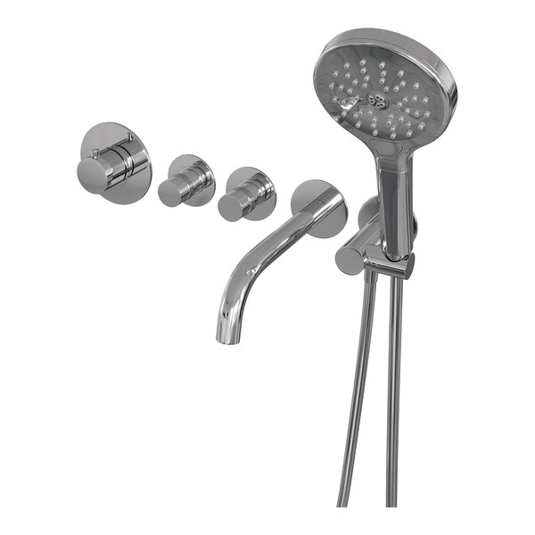 Brauer Brauer Chrome Edition Thermostatische Inbouw Badkraan met Omstel, Uitloop, Stopkranen, Wandhouder met Wateruitlaat, 3-Standen Handdouche & Doucheslang - Set 2 - Draaiknoppen - Chroom
