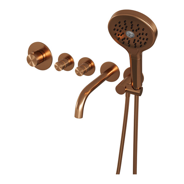 Brauer Brauer Copper Edition Thermostatische Inbouw Badkraan met Omstel, Uitloop, Stopkranen, Wandhouder met Wateruitlaat, 3-Standen Handdouche & Doucheslang - Set 2 - Draaiknoppen - PVD - Geborsteld Koper