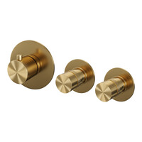 Brauer Brauer Gold Edition Thermostatische Inbouw Badkraan met Omstel, Uitloop, Stopkranen, Wandhouder met Wateruitlaat, 3-Standen Handdouche & Doucheslang - Set 2 - Draaiknoppen - PVD - Geborsteld Goud