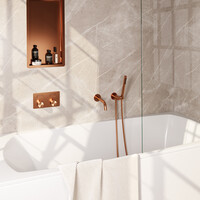 Brauer Brauer Copper Edition Thermostatische Inbouw Badkraan met Omstel, Uitloop, Drukknoppen, Wandhouder met Wateruitlaat, Staafhanddouche & Doucheslang - Set 3 - Draaiknoppen - PVD - Geborsteld Koper