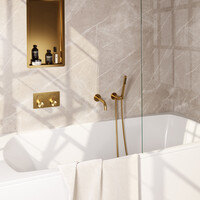 Brauer Brauer Gold Edition Thermostatische Inbouw Badkraan met Omstel, Uitloop, Drukknoppen, Wandhouder met Wateruitlaat, Staafhanddouche & Doucheslang - Set 3 - Draaiknoppen - PVD - Geborsteld Goud