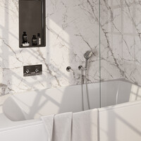 Brauer Brauer Chrome Edition Thermostatische Inbouw Badkraan met Omstel, Uitloop, Drukknoppen, Wandhouder met Wateruitlaat, 3-Standen Handdouche & Doucheslang - Set 4 - Draaiknoppen - Chroom