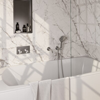 Brauer Brauer Brushed Edition Thermostatische Inbouw Badkraan met Omstel, Uitloop, Drukknoppen, Wandhouder met Wateruitlaat, 3-Standen Handdouche & Doucheslang - Set 4 - Draaiknoppen - PVD - Geborsteld RVS