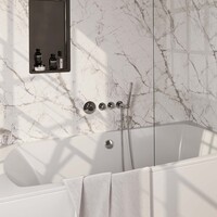 Brauer Brauer Chrome Edition Thermostatische Inbouw Badkraan met Omstel, Badvulcombinatie, Stopkranen, Wandhouder met Wateruitlaat, Staafhanddouche & Doucheslang - Set 1 - Draaiknoppen - Chroom